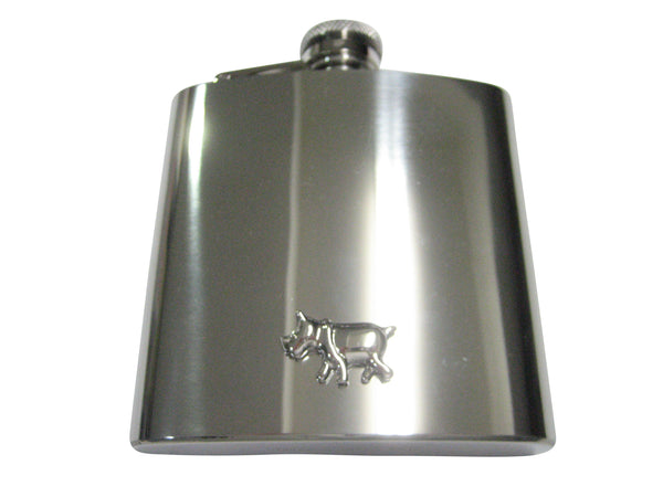 Silver Toned Glossy Rhino 6oz Flask