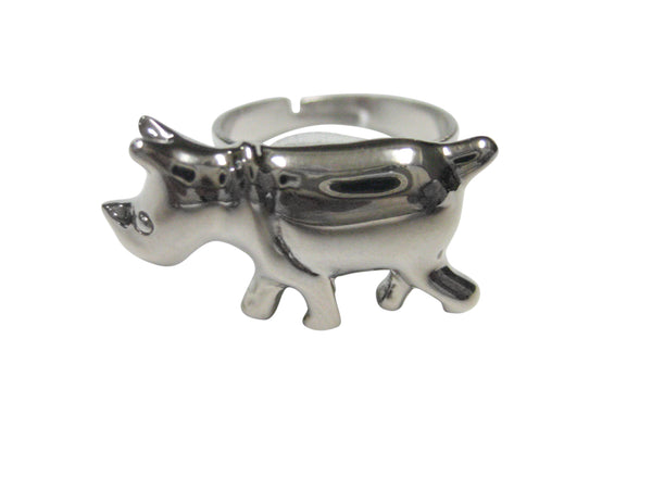 Silver Toned Glossy Rhino Adjustable Size Fashion Ring