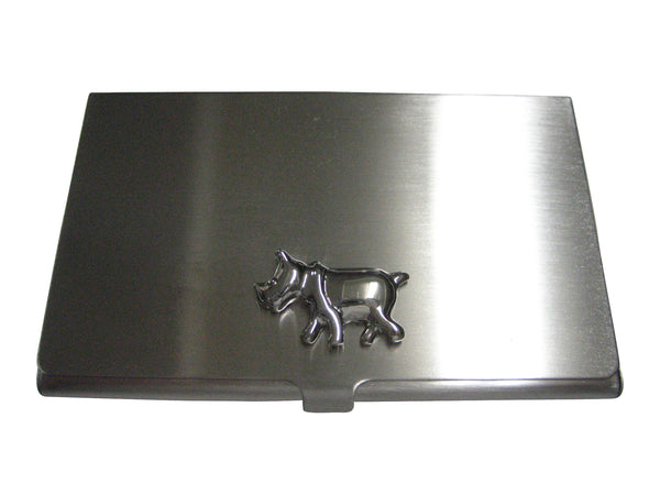 Silver Toned Glossy Rhino Business Card Holder