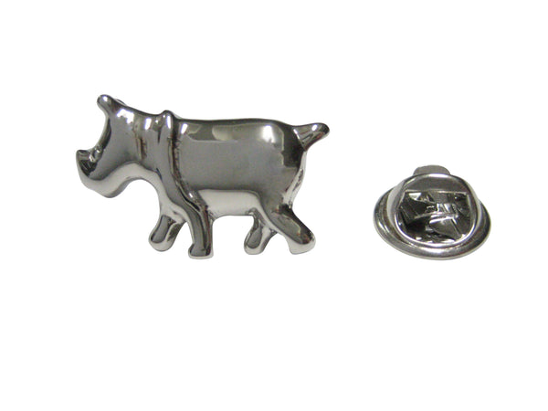 Silver Toned Glossy Rhino Lapel Pin