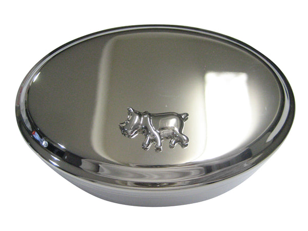 Silver Toned Glossy Rhino Oval Trinket Jewelry Box