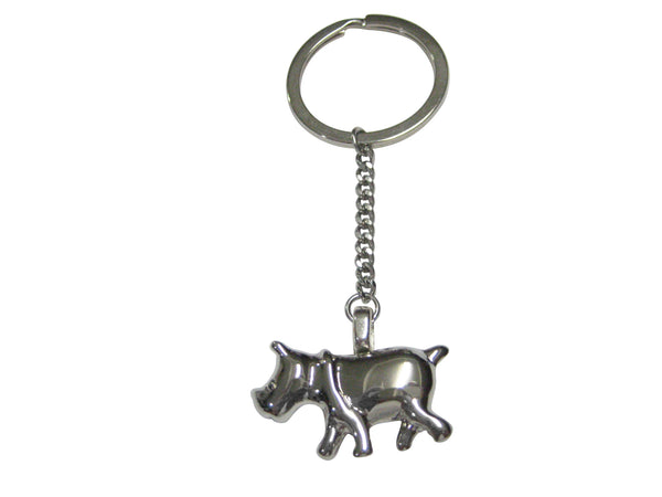 Silver Toned Glossy Rhino Pendant Keychain
