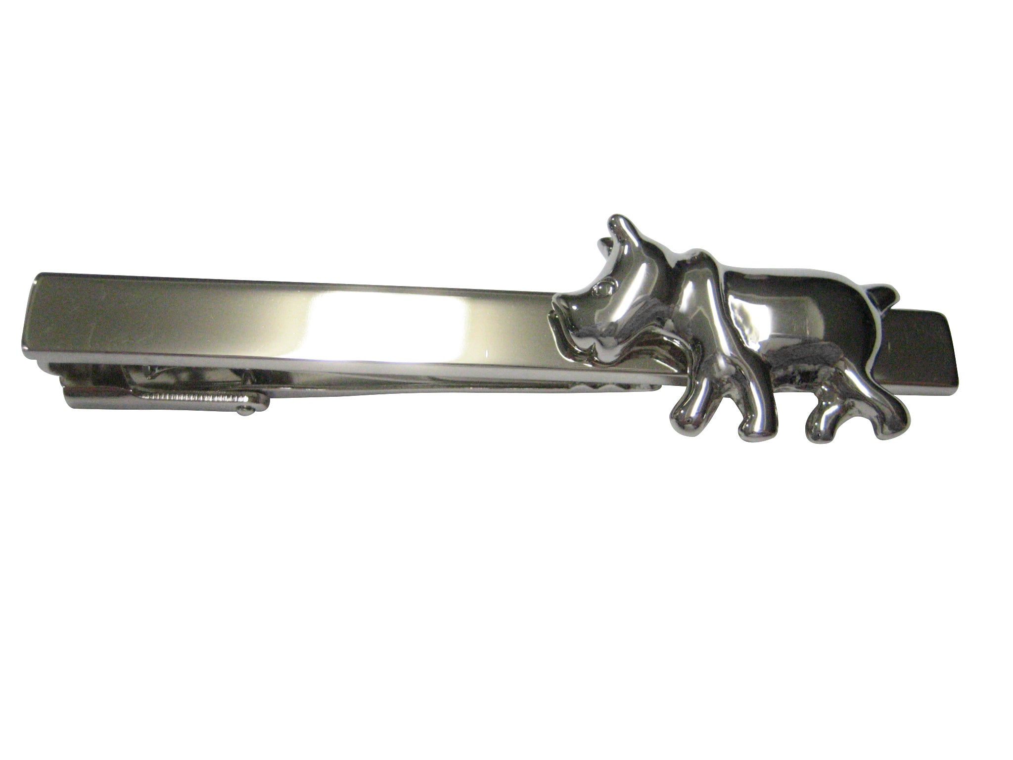 Silver Toned Glossy Rhino Tie Clip