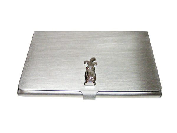 Silver Toned Golf Clubs Business Card Holder