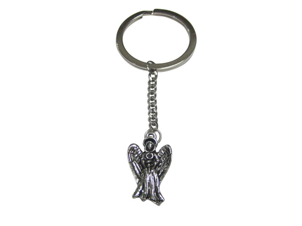 Silver Toned Guardian Angel Pendant Keychain