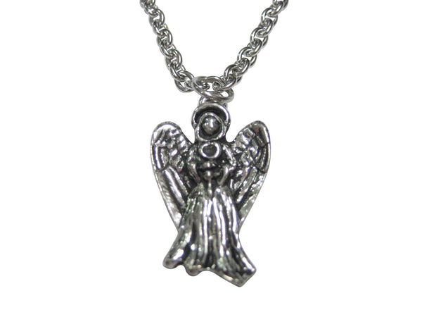 Silver Toned Guardian Angel Pendant Necklace