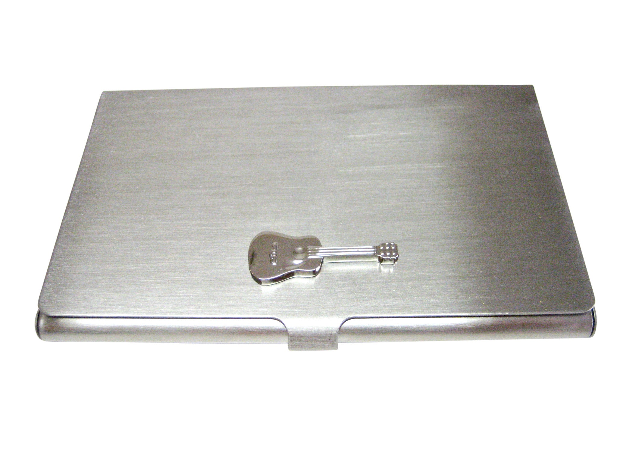 Silver Toned Guitar Musical Instrument Business Card Holder