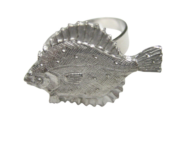 Silver Toned Halibut Flat Fish Adjustable Size Fashion Ring