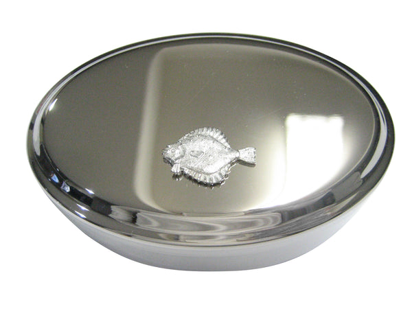 Silver Toned Halibut Flat Fish Oval Trinket Jewelry Box