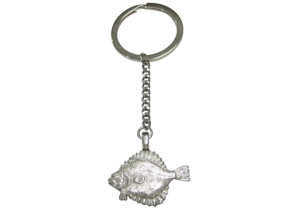 Silver Toned Halibut Flat Fish Pendant Keychain
