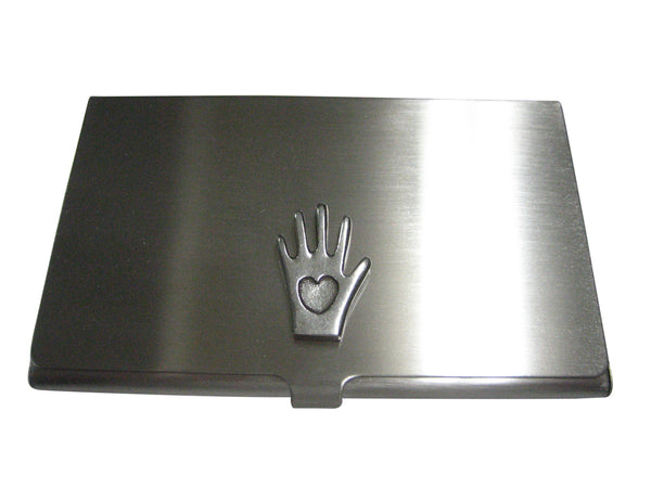 Silver Toned Hand with Heart Business Card Holder