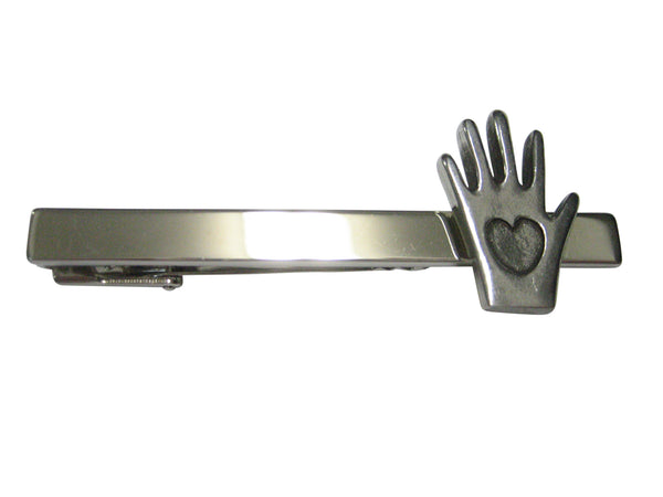 Silver Toned Hand with Heart Tie Clip