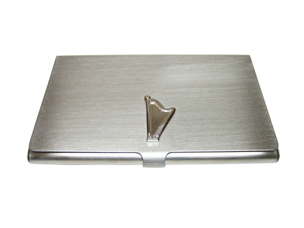 Silver Toned Harp Musical Instrument Business Card Holder