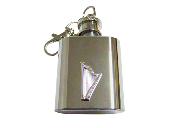 Silver Toned Harp Musical Instrument 1 Oz. Stainless Steel Key Chain Flask