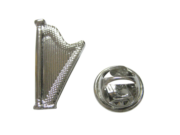 Silver Toned Harp Musical Instrument Lapel Pin