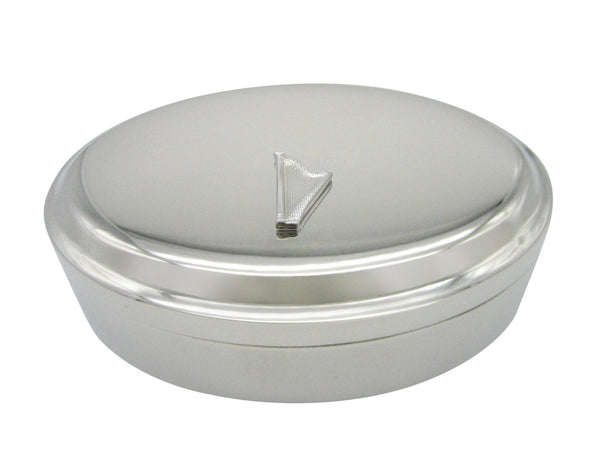 Silver Toned Harp Musical Instrument Pendant Oval Trinket Jewelry Box