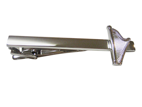 Silver Toned Harp Musical Instrument Square Tie Clip