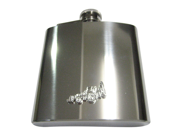 Silver Toned Heavy Machinery Excavator Digger Machine 6oz Flask