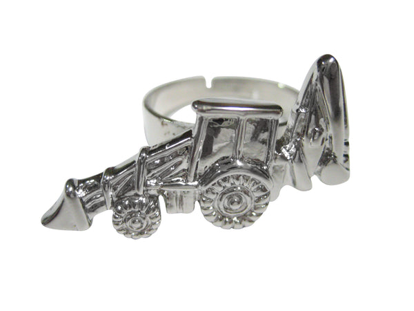 Silver Toned Heavy Machinery Excavator Digger Machine Adjustable Size Fashion Ring