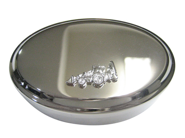 Silver Toned Heavy Machinery Excavator Digger Machine Oval Trinket Jewelry Box