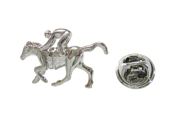 Silver Toned Horse Jockey Lapel Pin