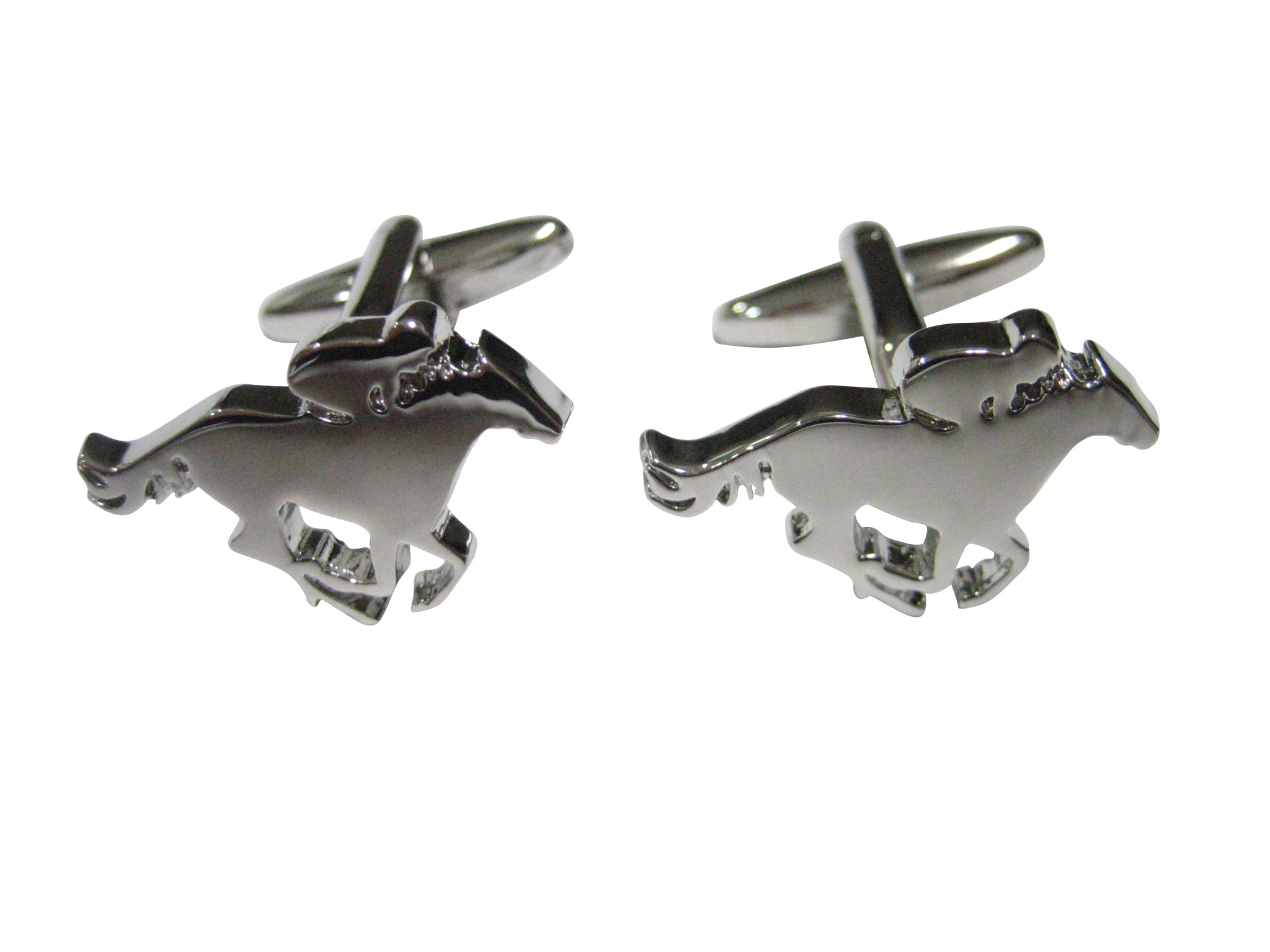Silver Toned Horse Jockey Outline Cufflinks