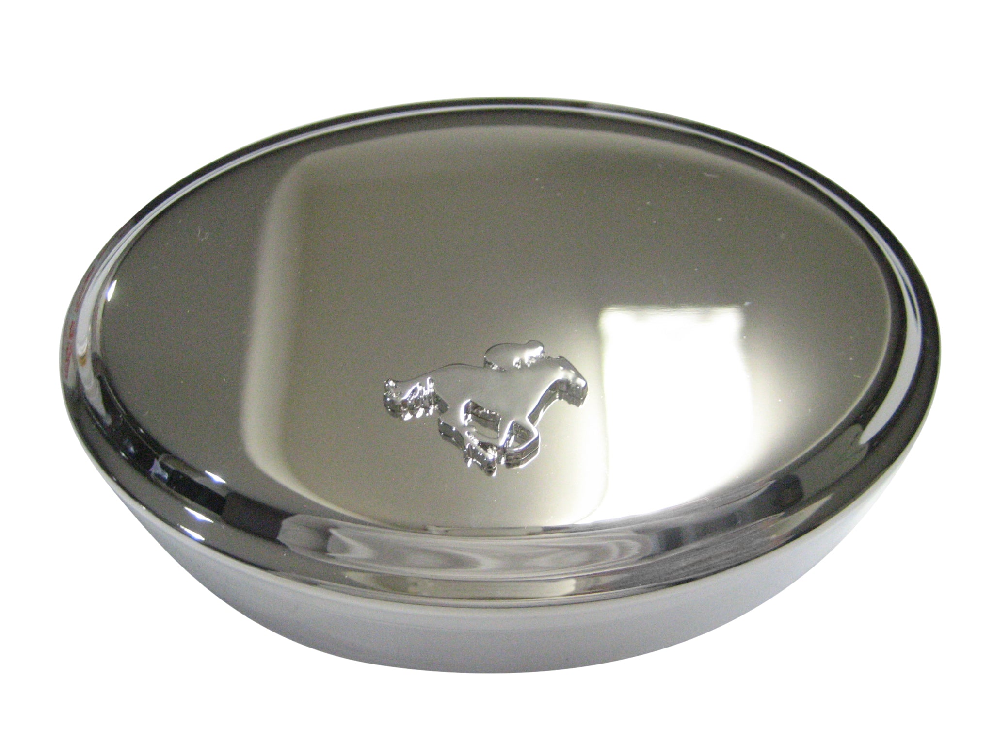 Silver Toned Horse Jockey Outline Oval Trinket Jewelry Box