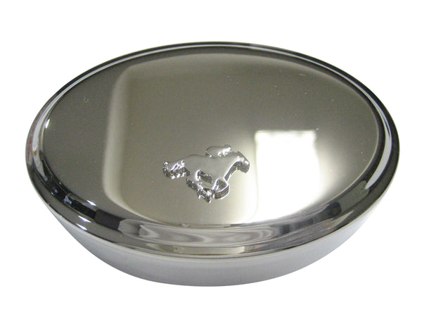 Silver Toned Horse Jockey Outline Oval Trinket Jewelry Box