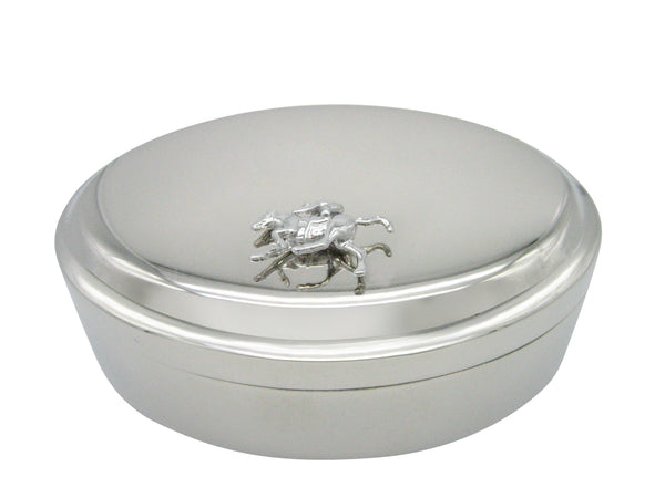 Silver Toned Horse Jockey Pendant Oval Trinket Jewelry Box