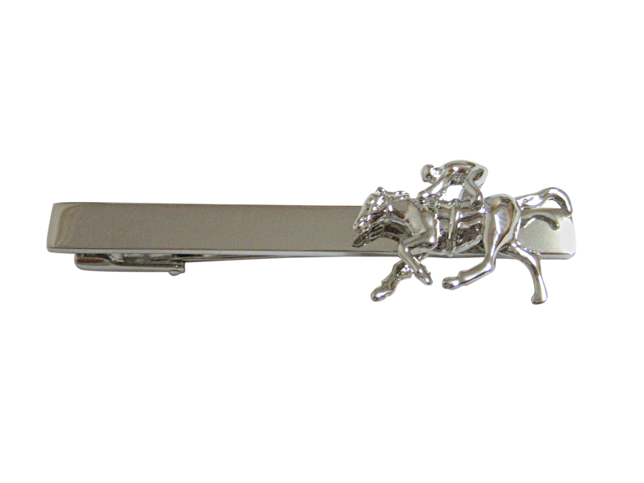 Silver Toned Horse Jockey Square Tie Clip