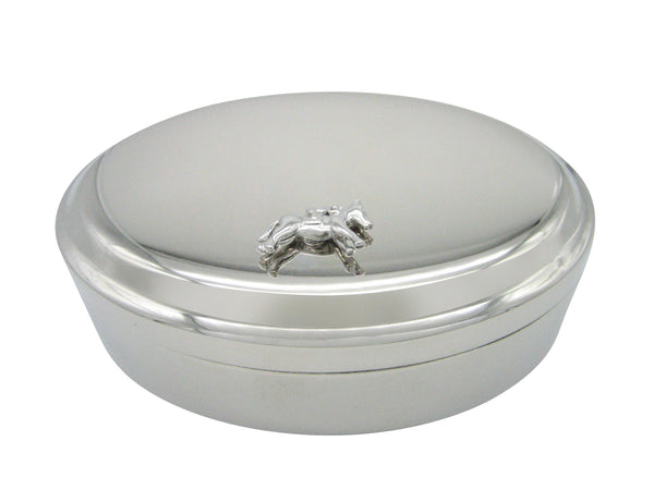 Silver Toned Horse Racing Jockey Pendant Oval Trinket Jewelry Box