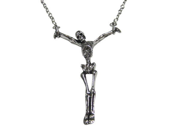 Silver Toned Human Skeleton Pendant Necklace