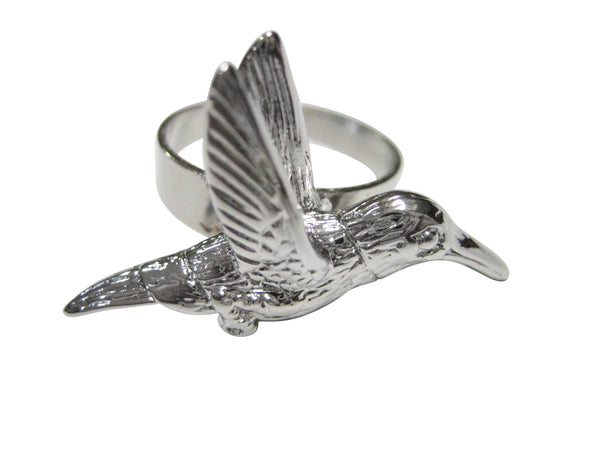 Silver Toned Hummingbird Adjustable Size Fashion Ring