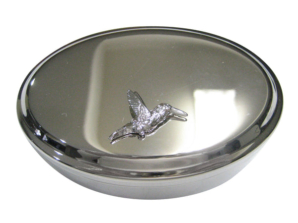 Silver Toned Hummingbird Oval Trinket Jewelry Box