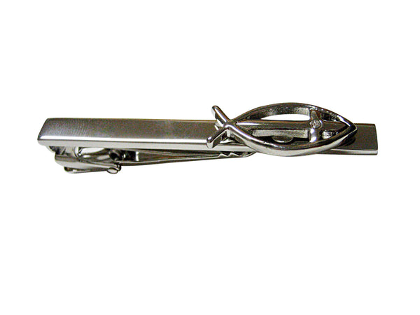 Silver Toned Religious Ichthys Fish Square Tie Clip