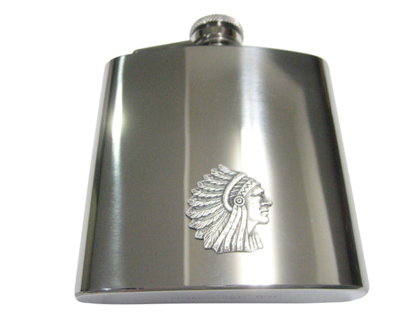 Silver Toned Indian Chief Head 6oz Flask