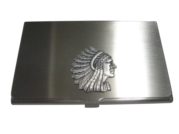 Silver Toned Indian Chief Head Business Card Holder