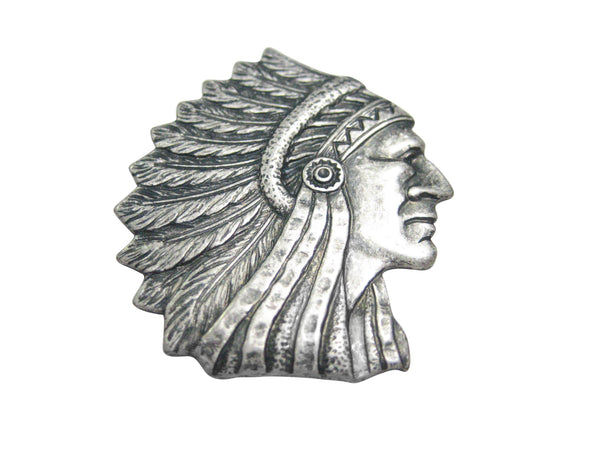 Silver Toned Indian Chief Head Magnet