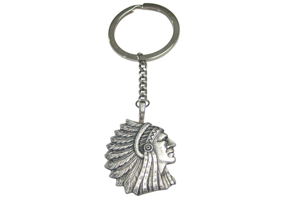 Silver Toned Indian Chief Head Pendant Keychain
