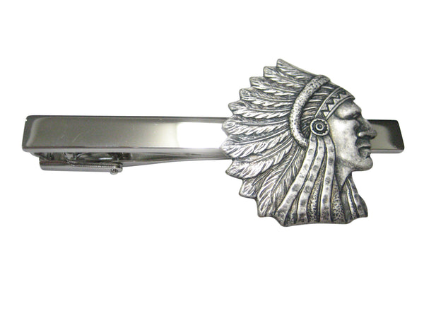 Silver Toned Indian Chief Head Tie Clip