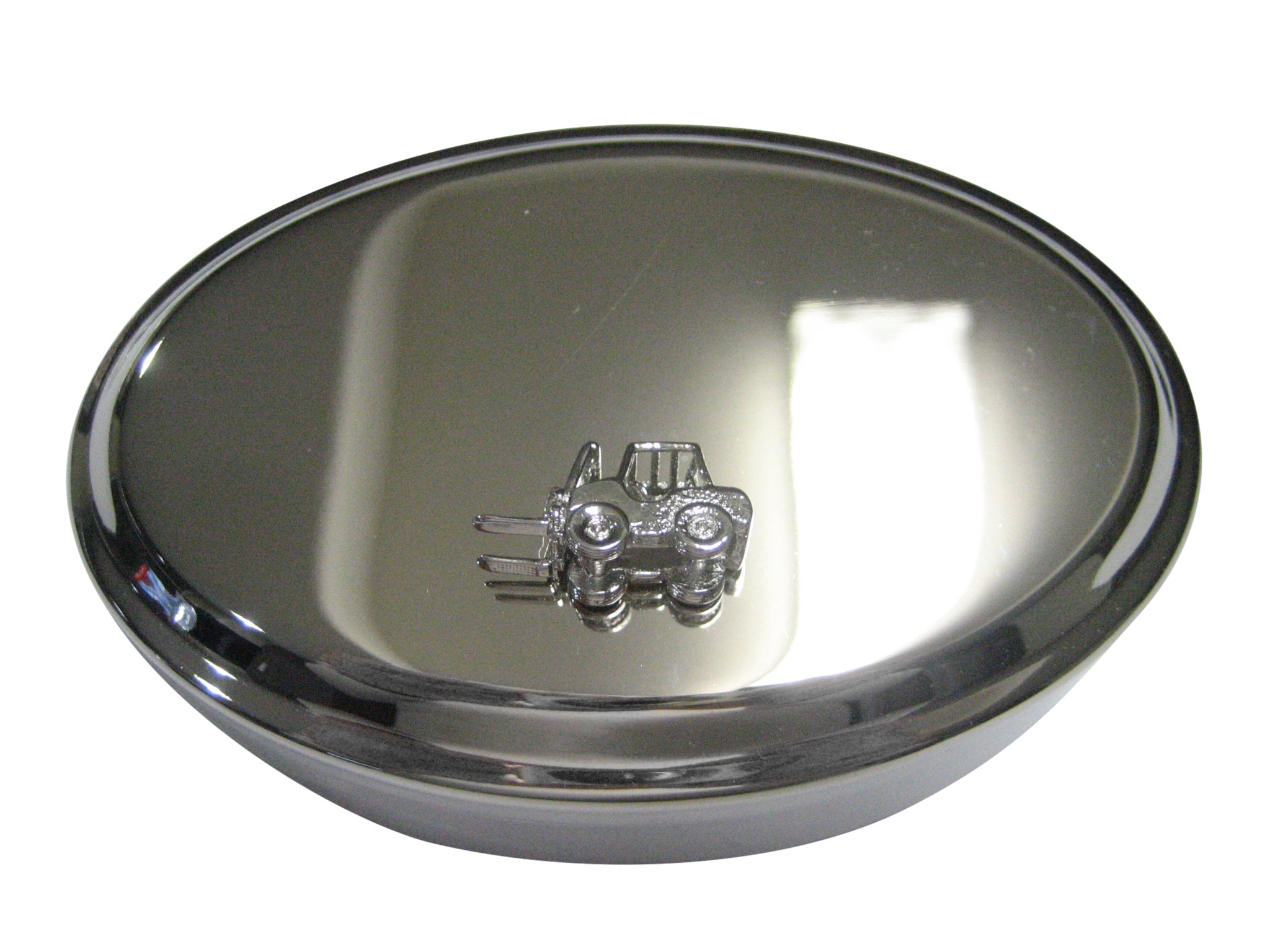 Silver Toned Industrial Warehouse Forklift Oval Trinket Jewelry Box