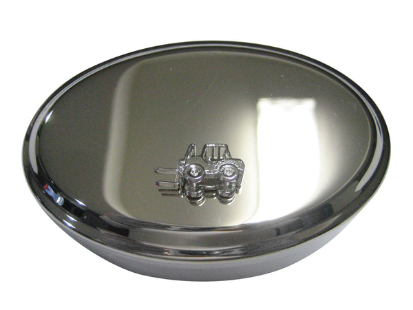 Silver Toned Industrial Warehouse Forklift Oval Trinket Jewelry Box