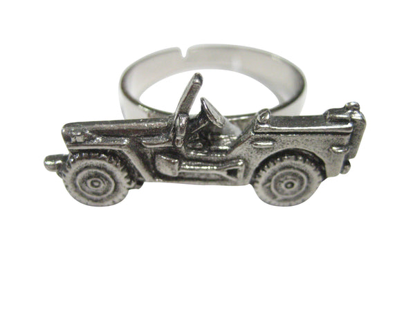 Silver Toned Jeep Car Adjustable Size Fashion Ring