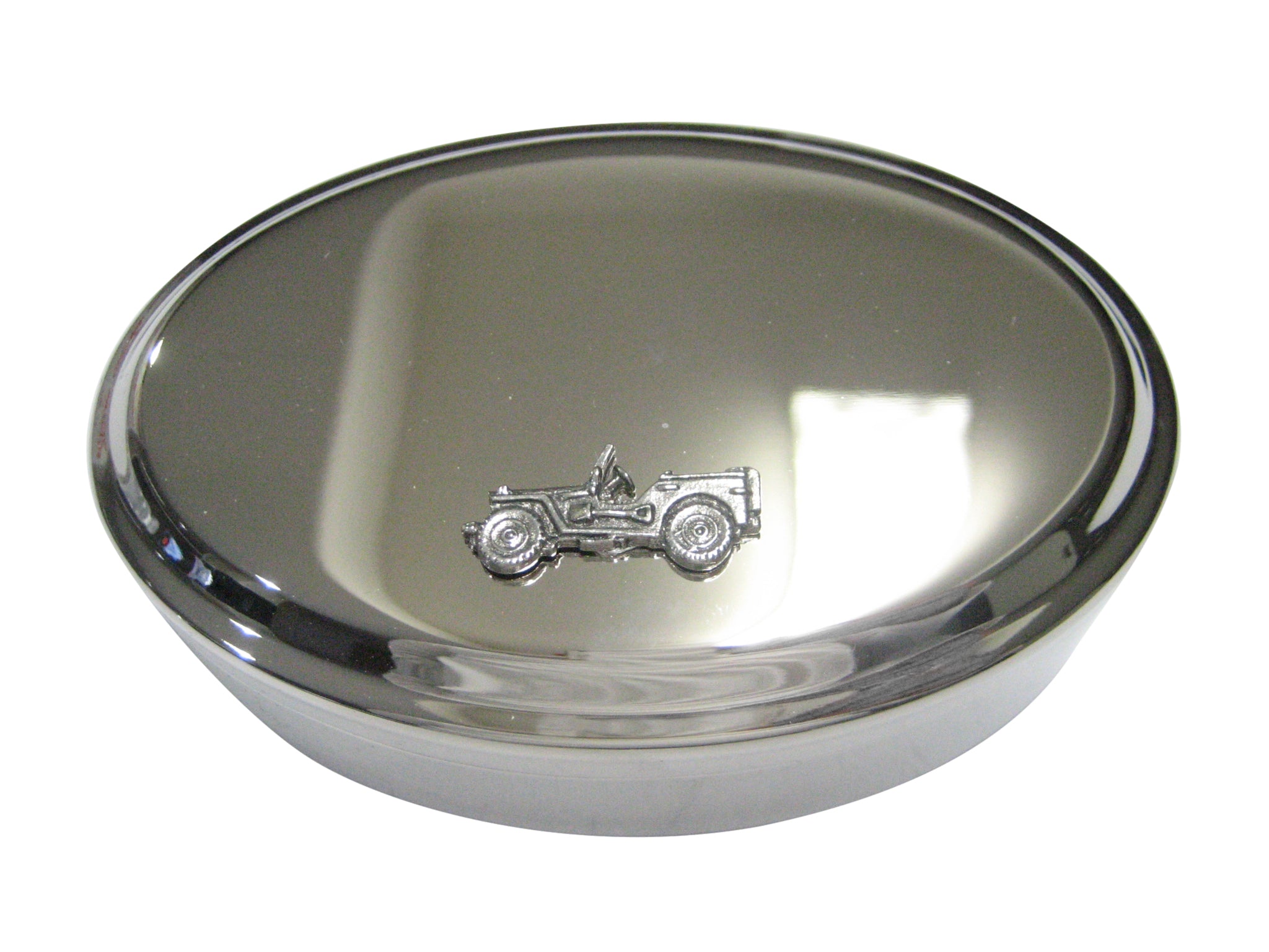 Silver Toned Jeep Car Oval Trinket Jewelry Box