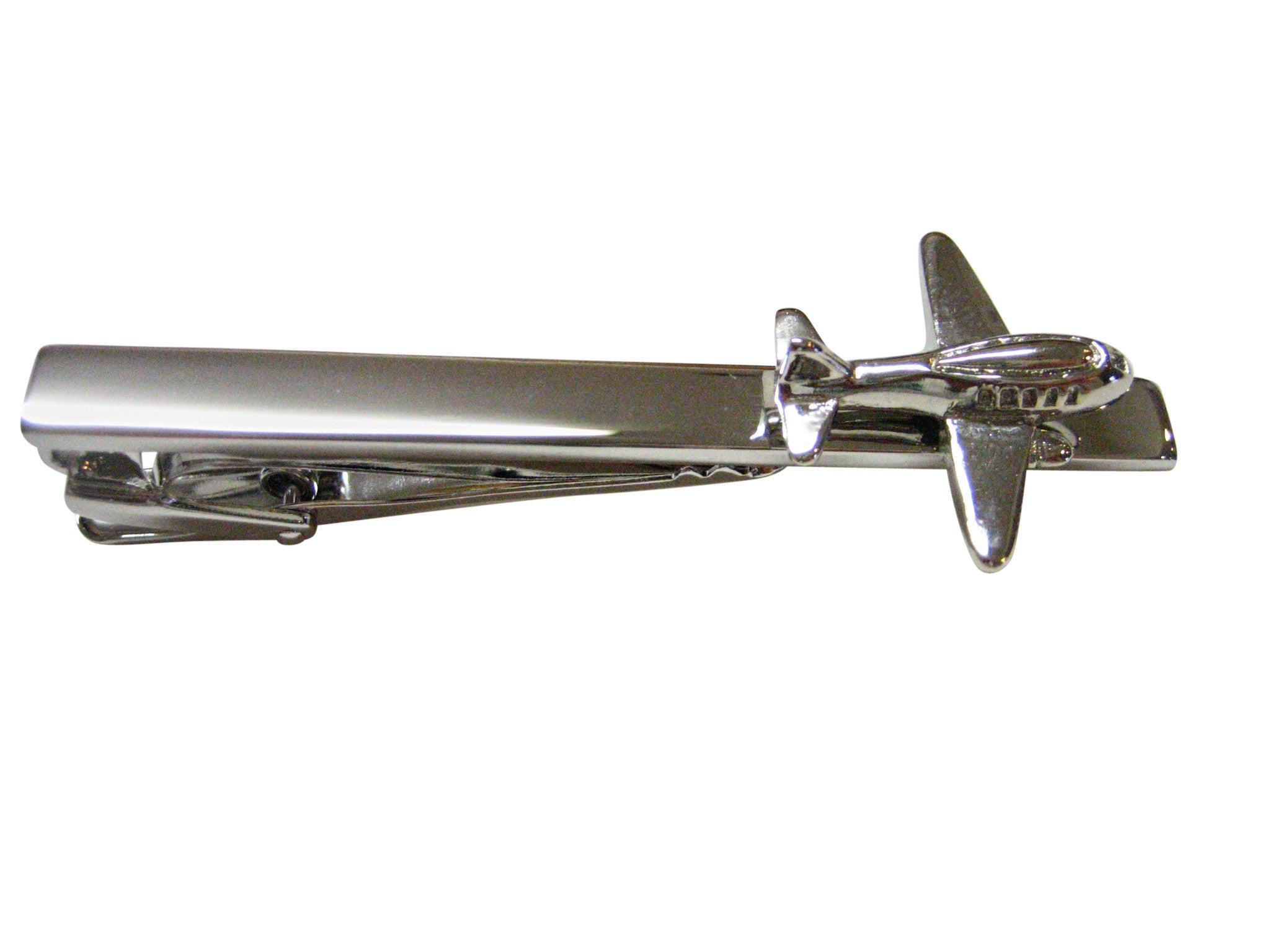 Silver Toned Jet Plane Square Tie Clip