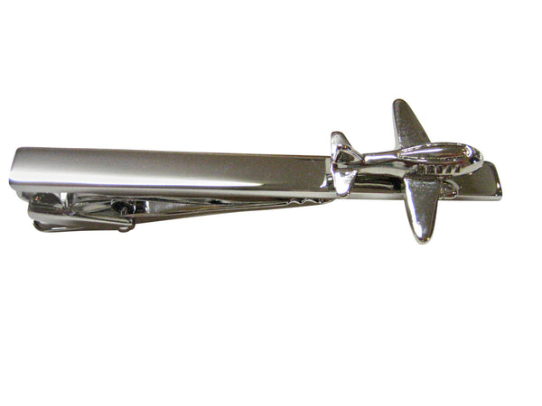 Silver Toned Jet Plane Square Tie Clip