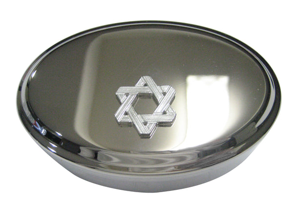 Silver Toned Jewish Religious Star of David Outline Oval Trinket Jewelry Box