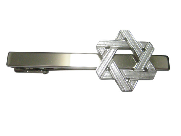 Silver Toned Jewish Religious Star of David Outline Tie Clip