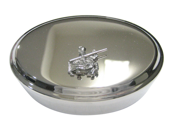 Silver Toned Jousting Knight Oval Trinket Jewelry Box