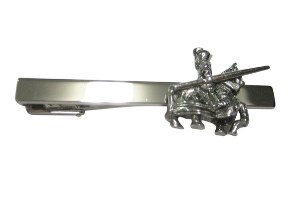 Silver Toned Jousting Knight Square Tie Clip